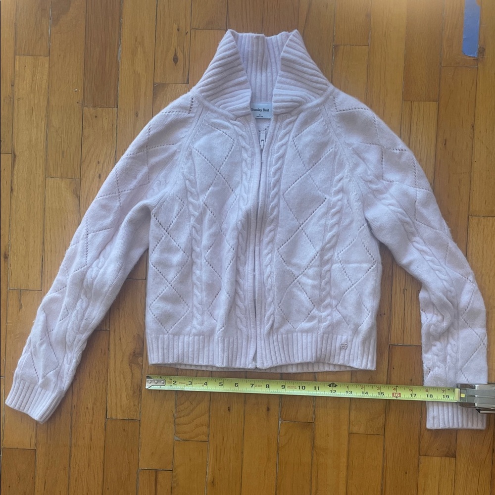 Aritzia Sunday Best Light Pink Cable Knit Wool Zip Sweater/Cardigan, size Small